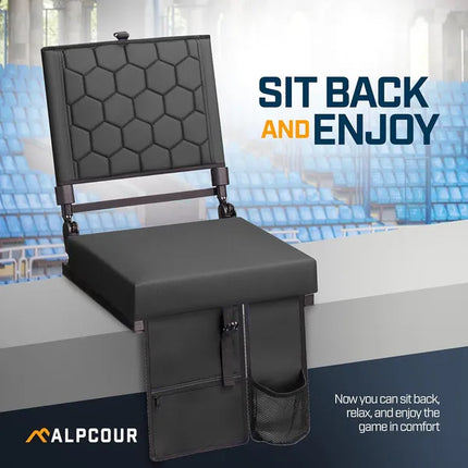 Folding Reclining Stadium Seat with Back Support – Cushioned Bleacher Chair for Sports Games and Outdoor Events