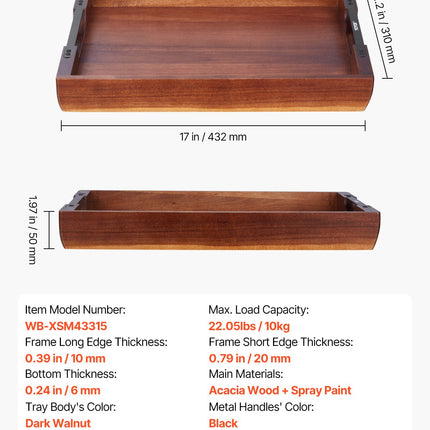 17" Acacia Wood Breakfast Tray – Large Serving Tray with Handles for Bed, Sofa & Coffee Table