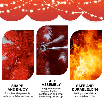 5ft Artificial Red Christmas Tree – Full 624 PVC Branch Tips with Foldable Metal Stand for Bold Holiday Home Decorating