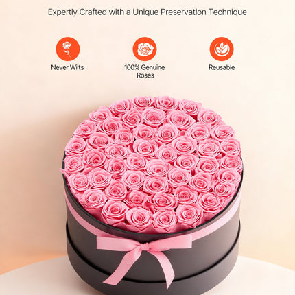 50 Pcs Luxury Preserved Roses in Box – Eternal Sweet Pink Flowers – Long-Lasting Immortal Bouquet – Premium Anniversary & Wedding Gift for Wife