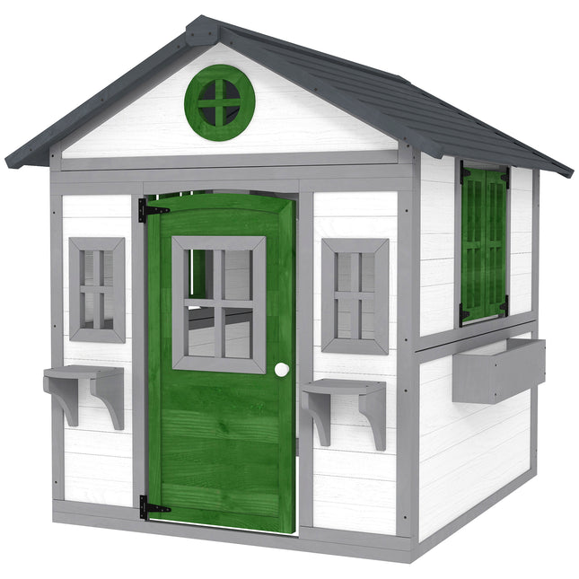 Wooden Outdoor Playhouse for Kids – White Garden Play Cottage with Windows, Door, Planter Pots & Flower Boxes – For Toddlers & Kids Ages 3-8