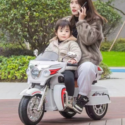 12V 2-Seater Kids Electric Motorcycle – Dual Motor Ride-On Motorbike with Key Start – 3-Wheel Stable Design, LED Headlights & Storage Box