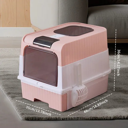 Modern High-Sided Cat Litter Box – Semi-Open Spacious Litter Pan with Splash Guard & Scoop for Multi-Cat Homes