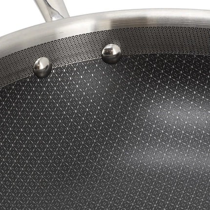 Better Chef™ 12.5-Inch 3-Ply Stainless Steel Wok with Lid – Hybrid Honeycomb Nonstick Stir-Fry Pan – Induction Ready