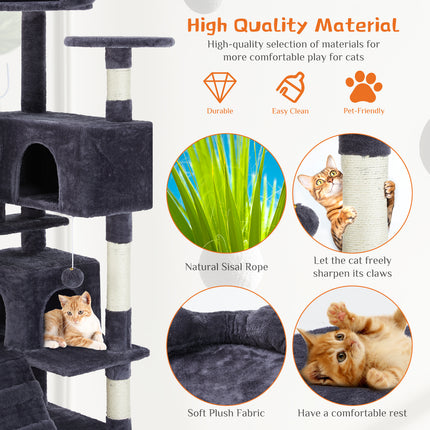 AuraModern™ Multi-Functional Cat Tree House – Luxury Wooden Cat Climbing Tower with Integrated Condo, Scratching Posts & Interactive Toys