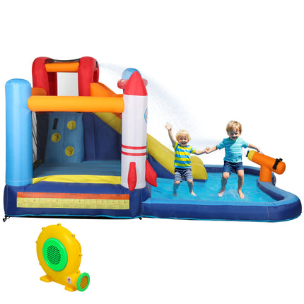 5-in-1 Inflatable Bounce House with Water Slide & 550W Blower – Splash Pool, Climbing Wall & Water Cannon – Outdoor Backyard Play Center