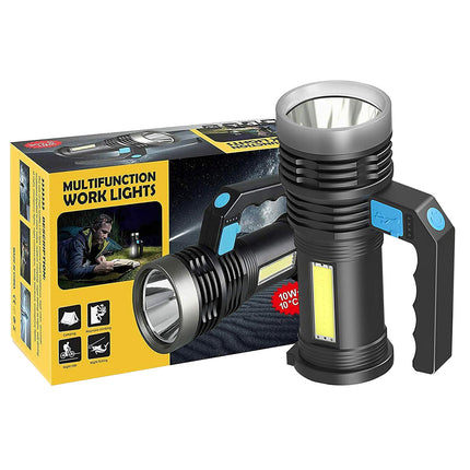 Ultra-Bright LED Tactical Flashlight – USB Rechargeable Torch with COB Side Light – 3 Modes High-Lumen Emergency Lamp – Waterproof