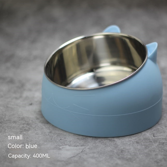 Elevated Double Stainless Steel Cat Bowls – 15° Tilted Cervical Protection Feeding Station – Ergonomic Food and Water Dishes for Cats and Small Dogs