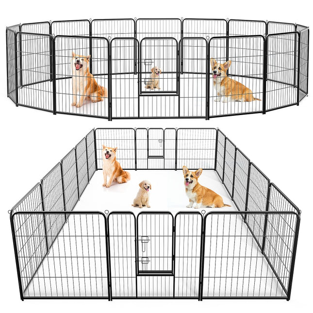 Heavy Duty Metal Dog Playpen – Indoor/Outdoor Pet Exercise Fence with Door – Modular Foldable Puppy Pen for Small, Medium & Large Dogs