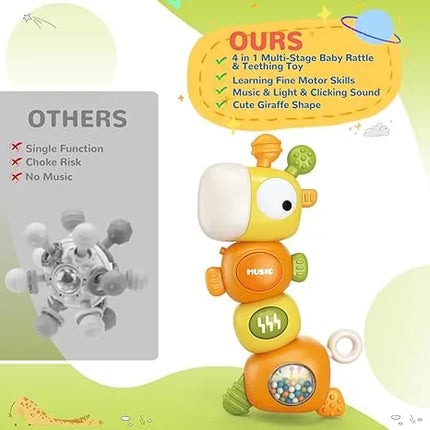 Montessori Sensory Teething Toy for Babies 3-12 Months – Food Grade Silicone Teether Rattle – Newborn Learning & Development Activity Toy
