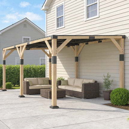 20' x 10' Wooden Hardtop Gazebo with Galvanized Steel Roof