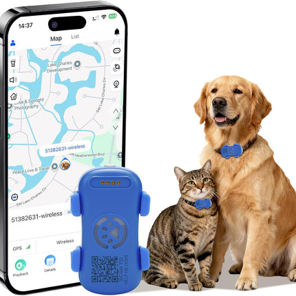 Real-Time GPS Pet Tracker for Dogs & Cats – Anti-Lost GPS Location Monitor with Geo-Fence, Light & Sound Alarm – Unlimited Distance Tracking
