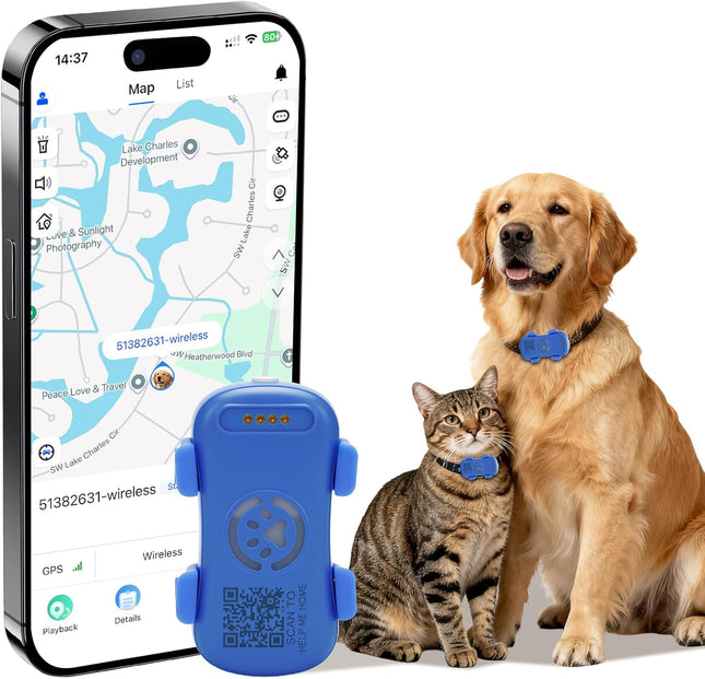 Real-Time GPS Pet Tracker for Dogs & Cats – Anti-Lost GPS Location Monitor with Geo-Fence, Light & Sound Alarm – Unlimited Distance Tracking