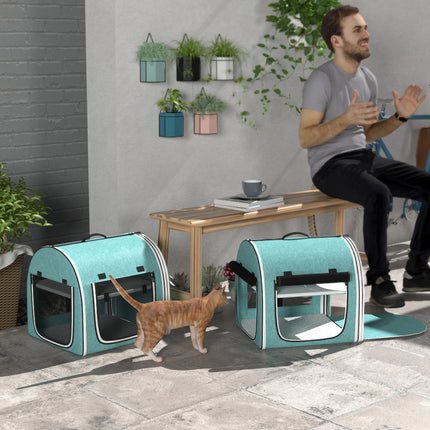 39" Portable Double Pet Carrier with Divider – Two Compartment Soft Cat & Dog Travel Bag – Foldable Green Carrier with Plush Cushions & Storage