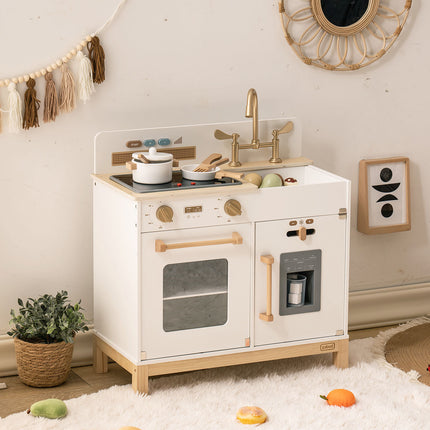 Robotime Wooden Play Kitchen Set – Modern White DIY Pretend Cooking Toy – Educational Chef Playset with Sink, Oven & Stove – Premium Gift for Boys & Girls