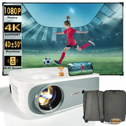 4K Supported 5G WiFi Bluetooth Projector – Native 1080P Full HD Movie Projector with 4D Keystone Correction – Outdoor Cinema for Smartphone, PS4, Laptop & TV Stick