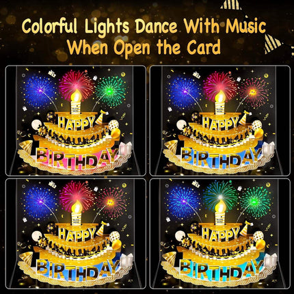 3D Pop-Up Happy Birthday Card with Music & LED Lights – Musical Cake Birthday Card – Surprise Birthday Gift for Kids, Friends & Family