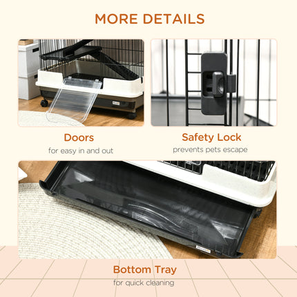 32" 6-Tier Large Small Animal Cage – Rolling Rabbit Hutch & Ferret Habitat – 6-Level Pet Mansion with Slide-Out Tray & Ramps