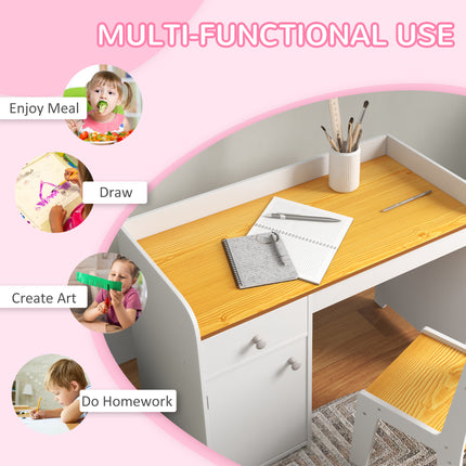 Kids' Study Desk and Chair Set with Built-in Bookshelf – Children's Writing Table with Storage Drawers – Ergonomic Student Workstation, White