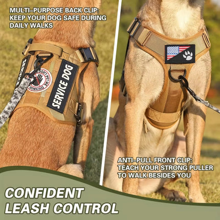 Tactical Dog Harness with Metal Buckles – Heavy Duty Service Dog Vest – Adjustable Reflective Training Harness with Control Handle
