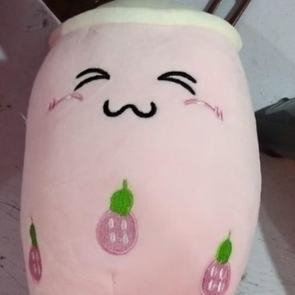 Cute Fruit Boba Tea Plush Pillow – Soft Strawberry Milk Tea Stuffed Toy – Kawaii Bubble Tea Cup Cushion for Kids & Teens (Pink/Brown)