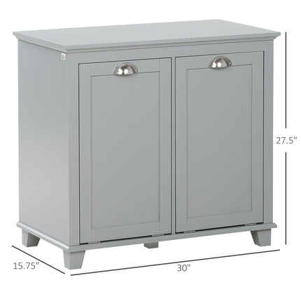 Double Tilt-Out Laundry Cabinet with 2 Removable Compartments – Space-Saving Bathroom Sorter – Contemporary Gray Finish
