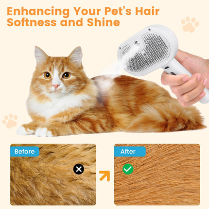 3-in-1 Steamy Cat Brush – Pet Steam Brush for Shedding & Grooming – Water Mist Spray Comb for Long & Short Haired Cats and Dogs – One-Click Hair Release
