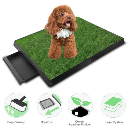 Indoor Dog Potty Trainer – Artificial Grass Pad & Tray System – Portable Pet Toilet for Puppies & Small Dogs – Realistic Turf Loo for Apartment Living