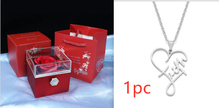 Creative Rotating Rose Jewelry Box – Eternal Soap Flower Gift Box for Necklace & Rings – Enchanted Spinning Rose Surprise for Valentine’s Day