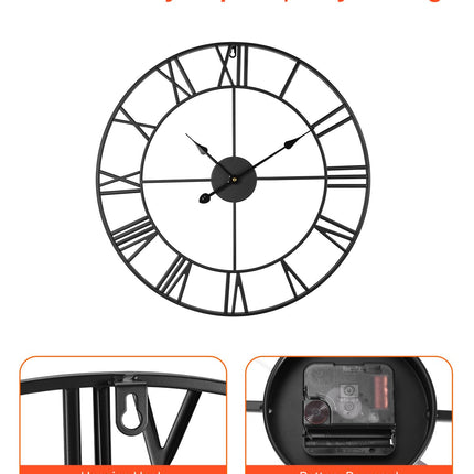 24-Inch Roman Numeral Wall Clock – Silent Non-Ticking Decorative Round Clock for Farmhouse Living Room & Office