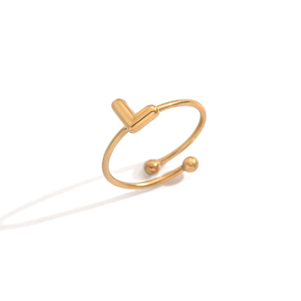 18K Gold Plated Initial Rings for Women – Adjustable Stainless Steel Letter A-Z Ring – Personalized Minimalist Jewelry – Waterproof & Tarnish-Free