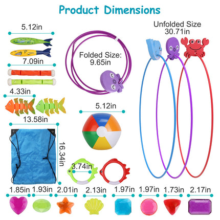 24-Piece Kids Diving Pool Toy Set – Swim-Through Rings and Underwater Treasures for Summer Swimming Practice