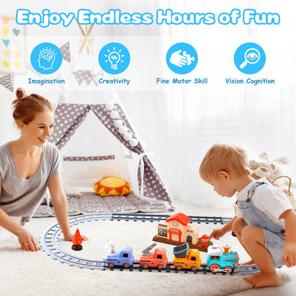 Electric Remote Control Train Set for Kids – Realistic Smoke, Lights & Sound – Magnetic Connection Locomotive with 3 Carriages – Classic Railway Toy Gift