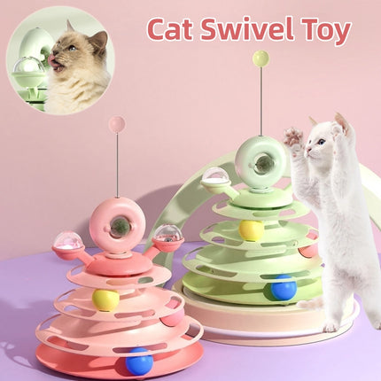 4-Level Cat Toy Tower – Interactive Track Roller with Spinning Balls – Mental Stimulating Puzzle for Indoor Cats & Kittens