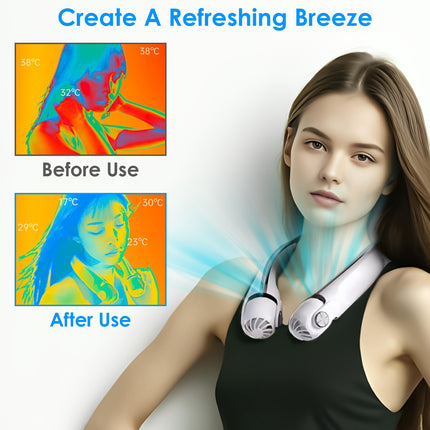 Portable Neck Hanging Fan - Hands-Free Personal Cooling Fan with 3 Speeds - 360° Air Flow & Adjustable Neck Width for Travel, Home & Office