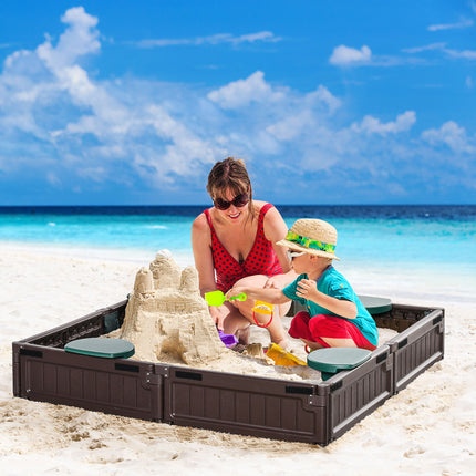 Kids Wooden Sandbox with 2 Storage Boxes – Foldable Bench Seats & Waterproof Cover – Outdoor Sandpit with Bottom Liner – Premium Backyard Playset