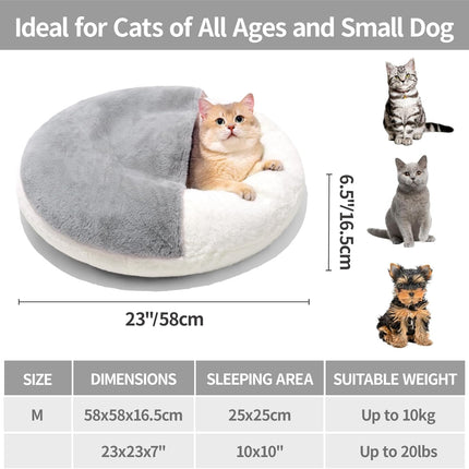 MewooFun Enclosed Cat Bed Cave – 22" Large Hooded Pet Bed with Built-in Blanket – Washable Anti-Anxiety Nest for Cats and Small Dogs (White)