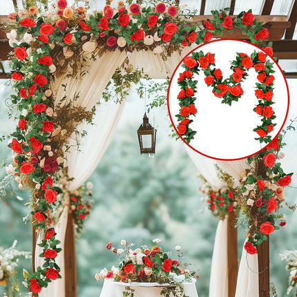 2-Pack Artificial Rose Vine Garland – 16ft Silk Rose & Ivy Leaf Hanging Flowers – Romantic Decor for Weddings, Garden, Home & Anniversaries