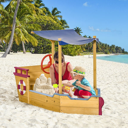 Kids Wooden Sandbox with Cover and Bench Seats – Outdoor Children’s Sand Pit with Foldable Lid – Weather-Resistant Backyard Play Center
