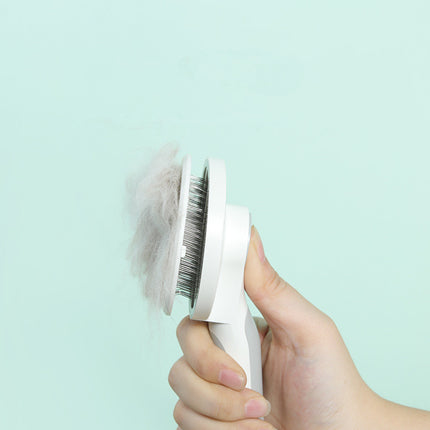 One-Click Self-Cleaning Pet Grooming Brush – Round Handle Deshedding Tool – Professional Slicker Brush for Dogs & Cats with Long or Short Hair
