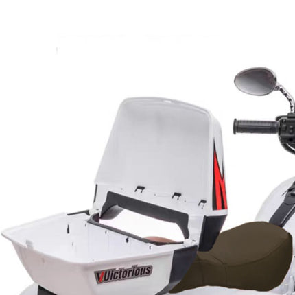 12V 2-Seater Kids Electric Motorcycle – Dual Motor Ride-On Motorbike with Key Start – 3-Wheel Stable Design, LED Headlights & Storage Box