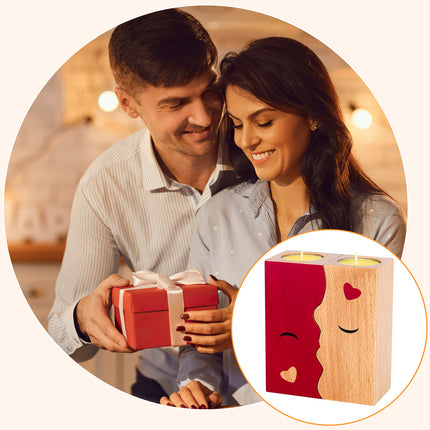 Kissing Couple Wooden Candle Holder Set – 2Pcs Romantic Anniversary Gift for Her/Him – Interlocking Heart-Silhouette Tea Light Holder for Home Decor
