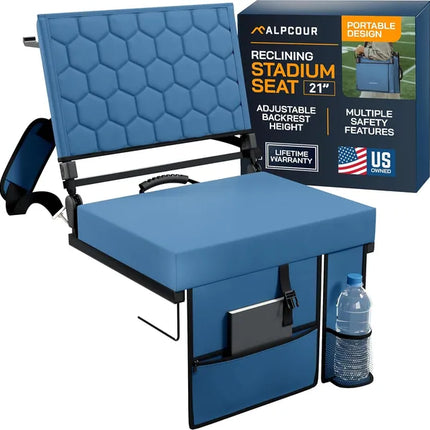 Folding Reclining Stadium Seat with Back Support – Cushioned Extra Wide Bleacher Chair for Sports Games & Outdoor Events