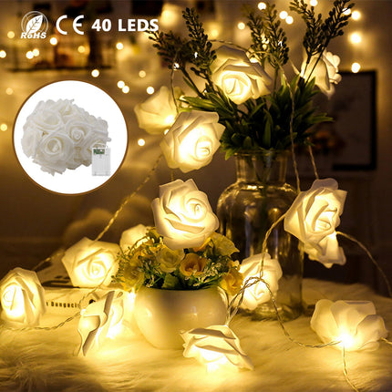40 LED Rose Flower String Lights – 10ft/3m Battery Operated – Romantic Fairy Lights for Valentine's Day, Wedding, Bedroom & Anniversary Decor