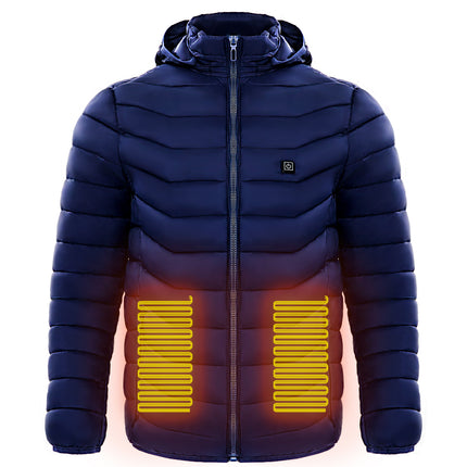 9-Zone Heated Puffer Jacket for Men – Electric Heating Winter Coat with Insulated Hood – USB Powered Thermal Windbreaker