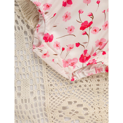 "Daddy's Girl" Smocked Baby Romper – Floral Print Princess Bodysuit – Hand-Embroidered Vintage Style Outfit for Infant Girls