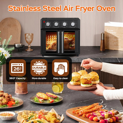 XXL 28L Air Fryer Toaster Oven – French Door Design – 1700W Convection Oven for Pizza, Roast, Toast & Grill – Fits 12" Pizza