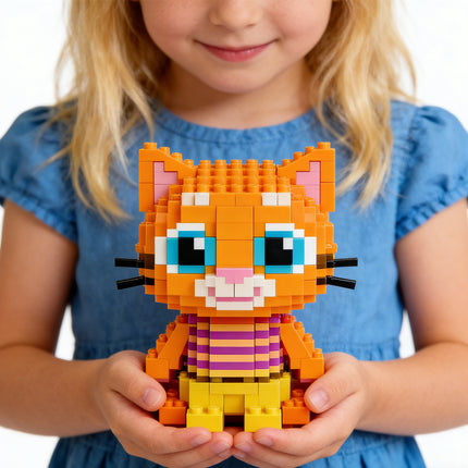 Brown Cat Micro Building Blocks – 3D Nano Brick Kitten Figurine – Educational DIY Puzzle for Adults & Kids – Creative Home Decor Gift