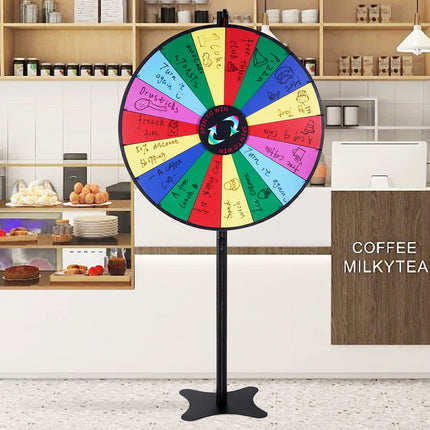 36-Inch Spinning Prize Wheel – 18 Slots Adjustable Floor Standing Win Fortune Wheel – Dry Erase Surface for Parties & Trade Shows