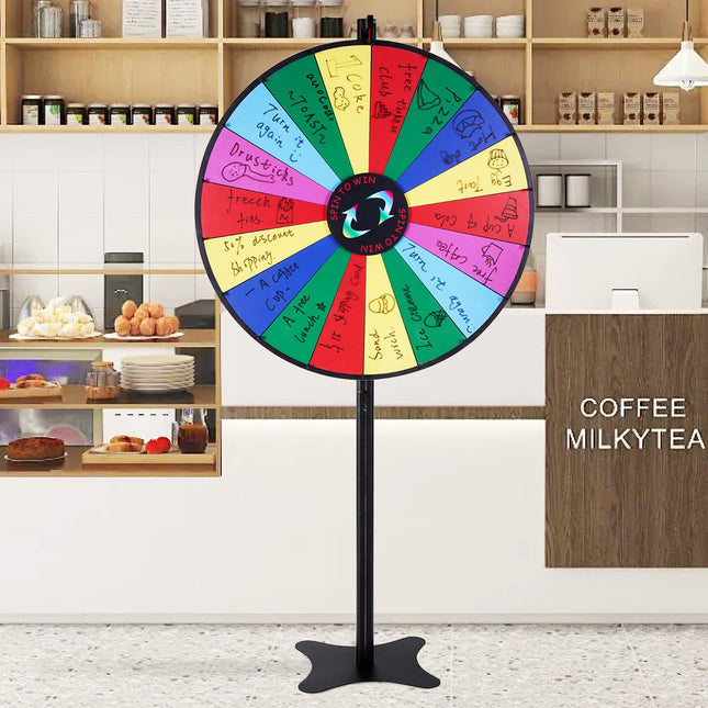 36-Inch Spinning Prize Wheel – 18 Slots Adjustable Floor Standing Win Fortune Wheel – Dry Erase Surface for Parties & Trade Shows